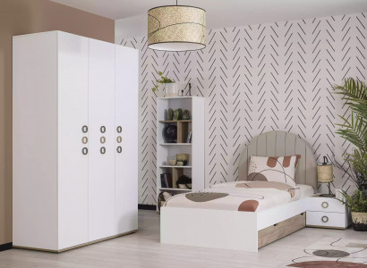 Youth bed set children's room nightstand bed wood white set of 4 pieces